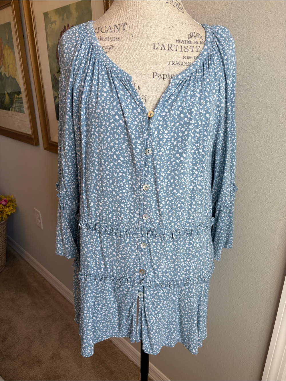beachlunchlounge Light Blue Floral Button-Up Top